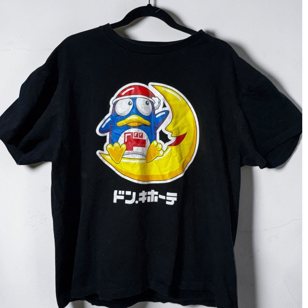 Don Quijote Donpen Penguin Graphic T-Shirt Black Mens Size LL Japanese Mascot